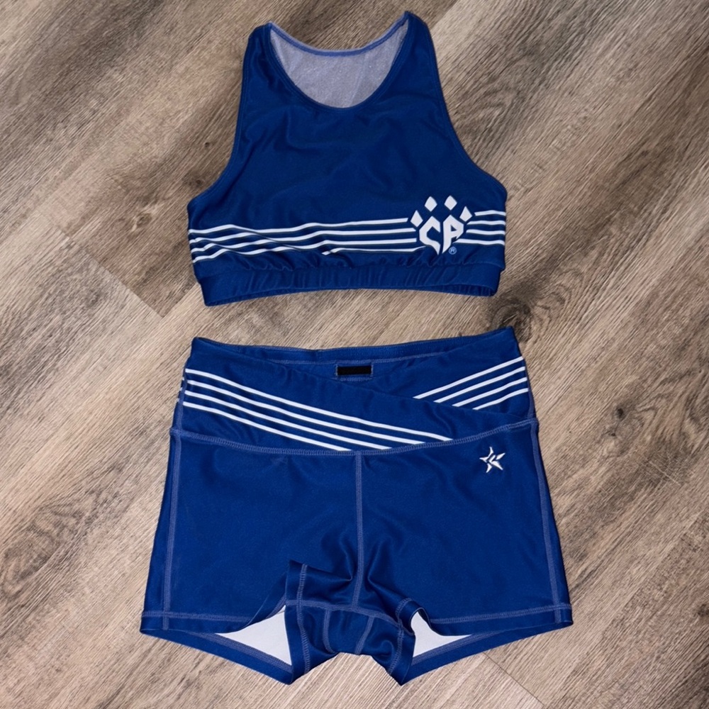 Best in Blue Cheer Athletics Crop Top and Shorts Set - irregular stitching